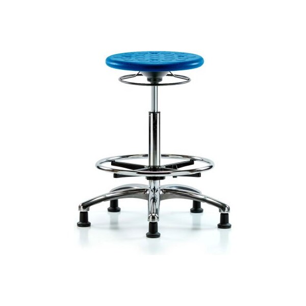 E Com Blue Ridge Ergonomics Cleanroom Stool W/ Glides and Footring - High Bench Height - Blue CLR-IPHBSO-CR-CF-RG-BLU - main
